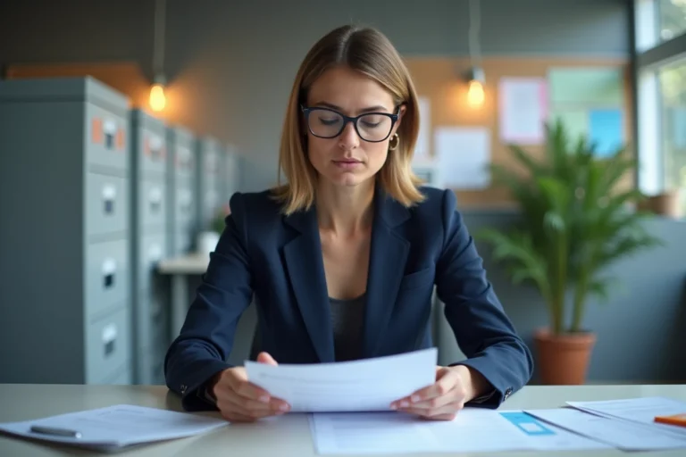 Femme professionnelle en bureau administratif français