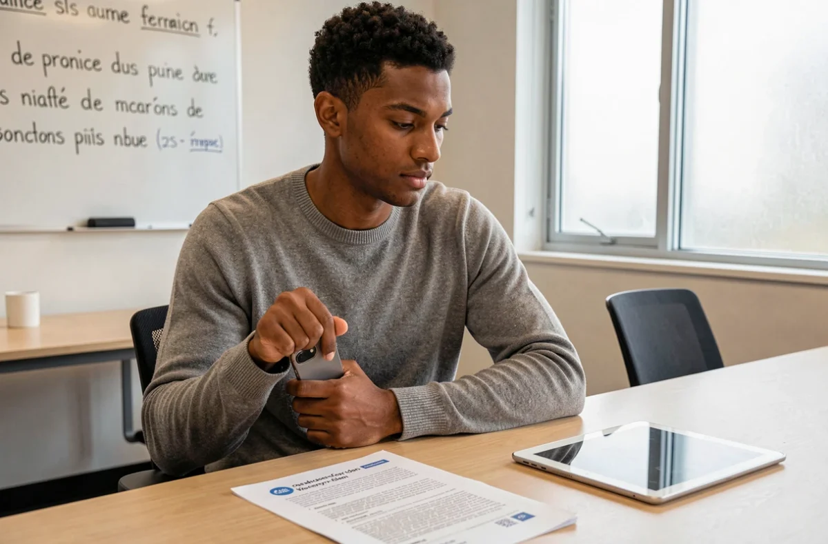 Jeune employé rangeant son téléphone personnel conformément à la politique d'entreprise au Québec