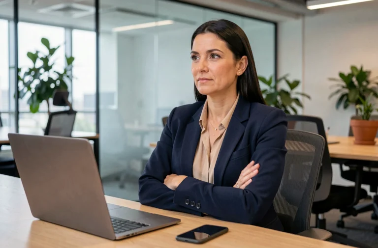 Femme professionnelle refusant d'utiliser son téléphone personnel au bureau au Québec