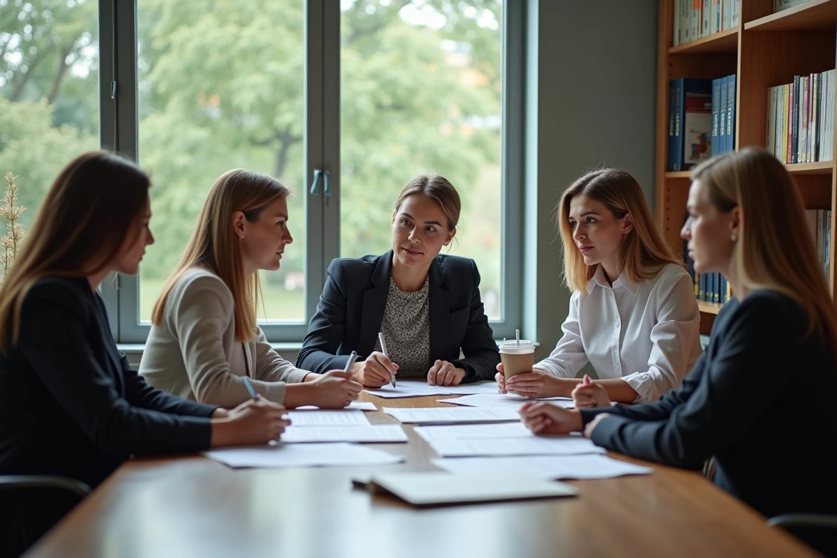 Groupe de collaborateurs en réunion dans un bureau administratif